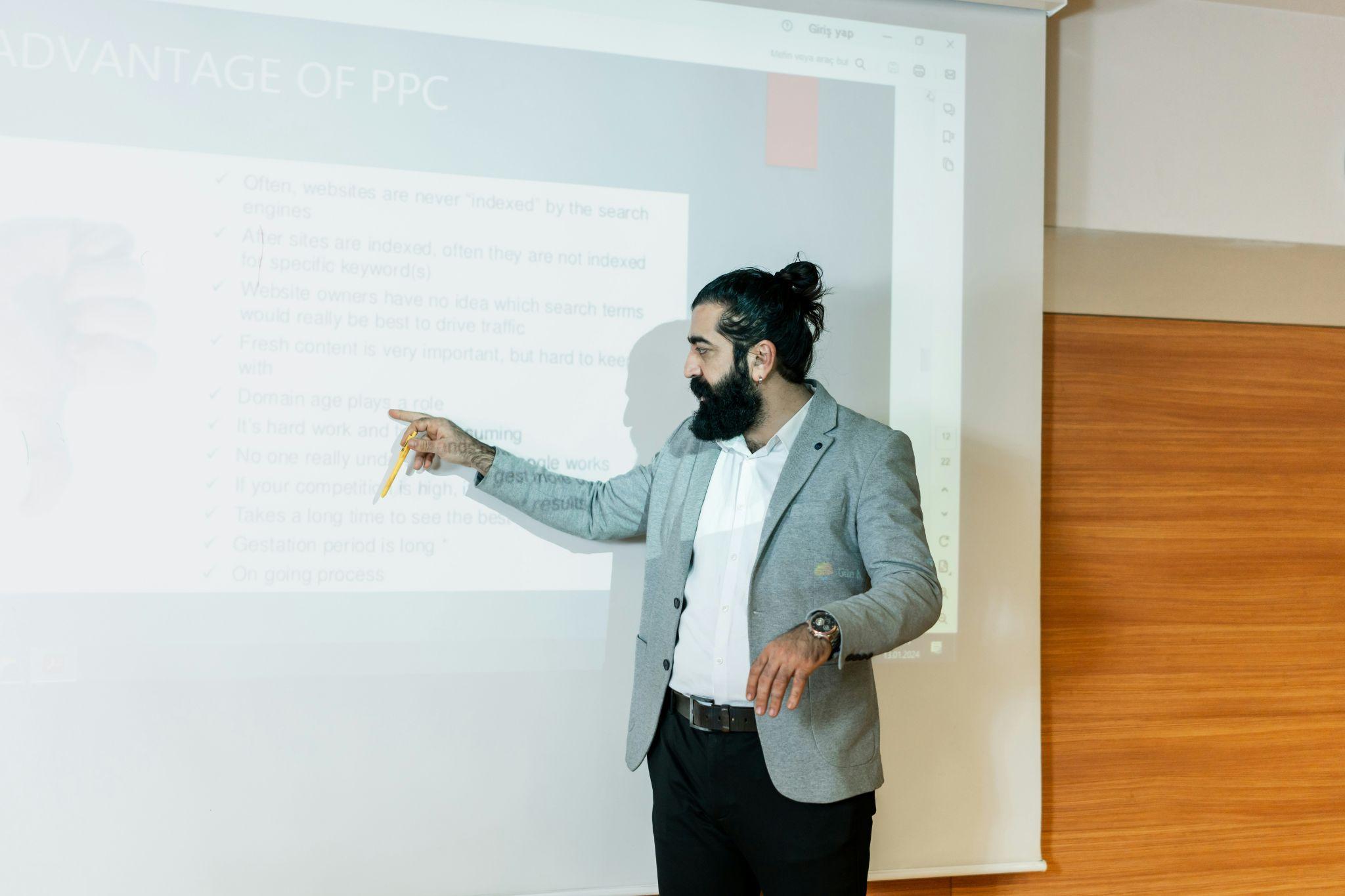 Professional presenting confidently in a meeting room